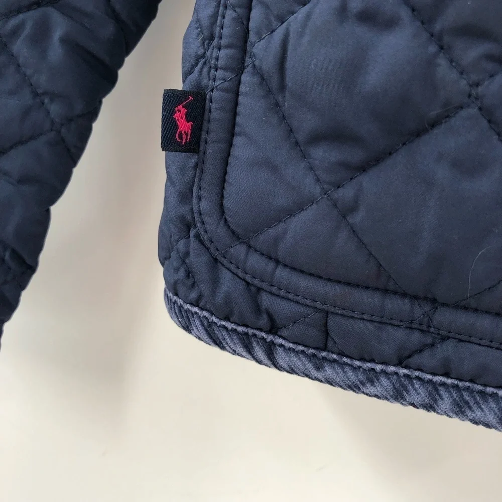 RALPH LAUREN Quilted Jacket Coat Navy Blue Chore Barn Coat Corduroy Trim Prep 6